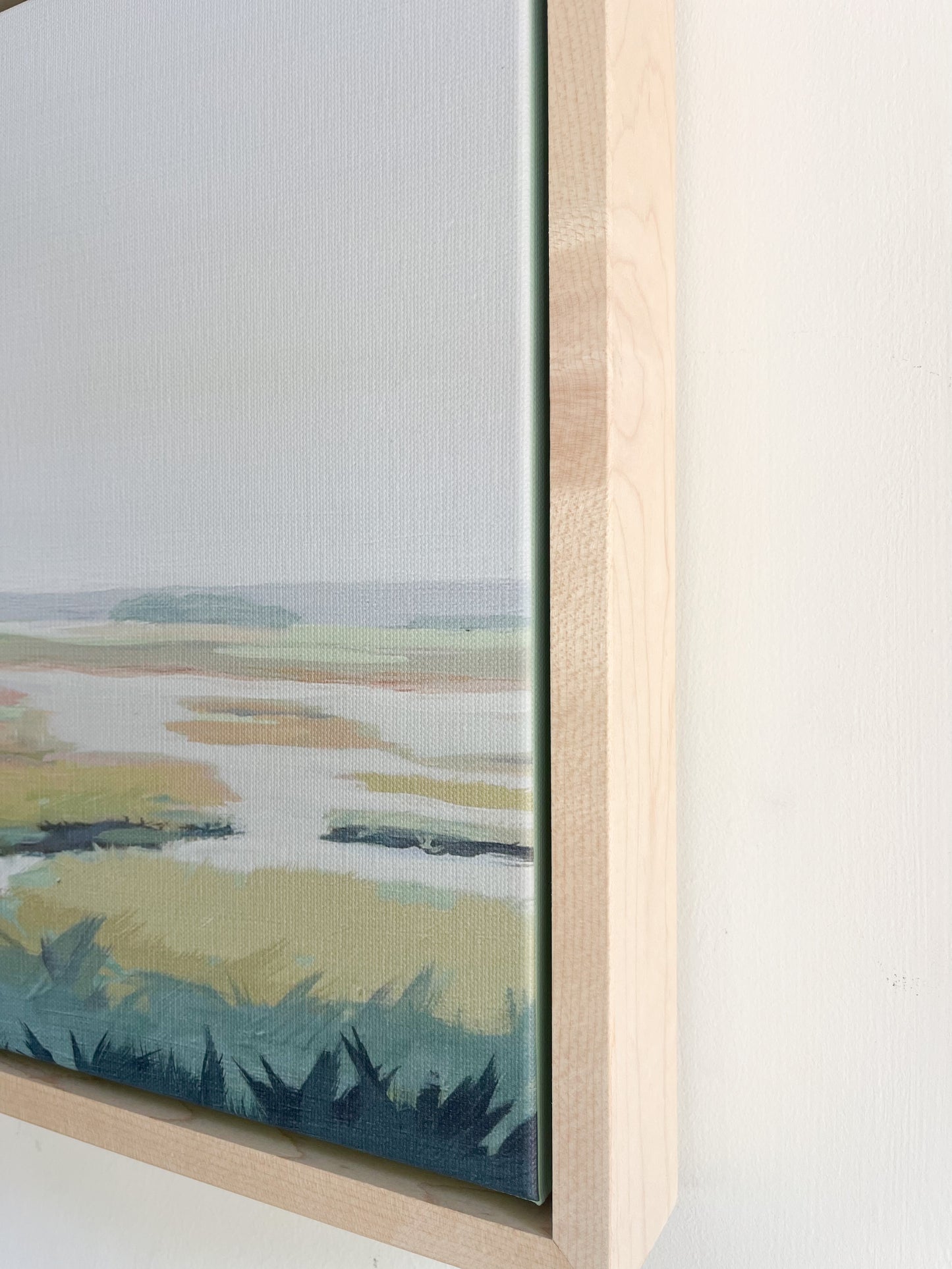 Misty Greens on the Marsh: Stretched Print on Canvas, Framed