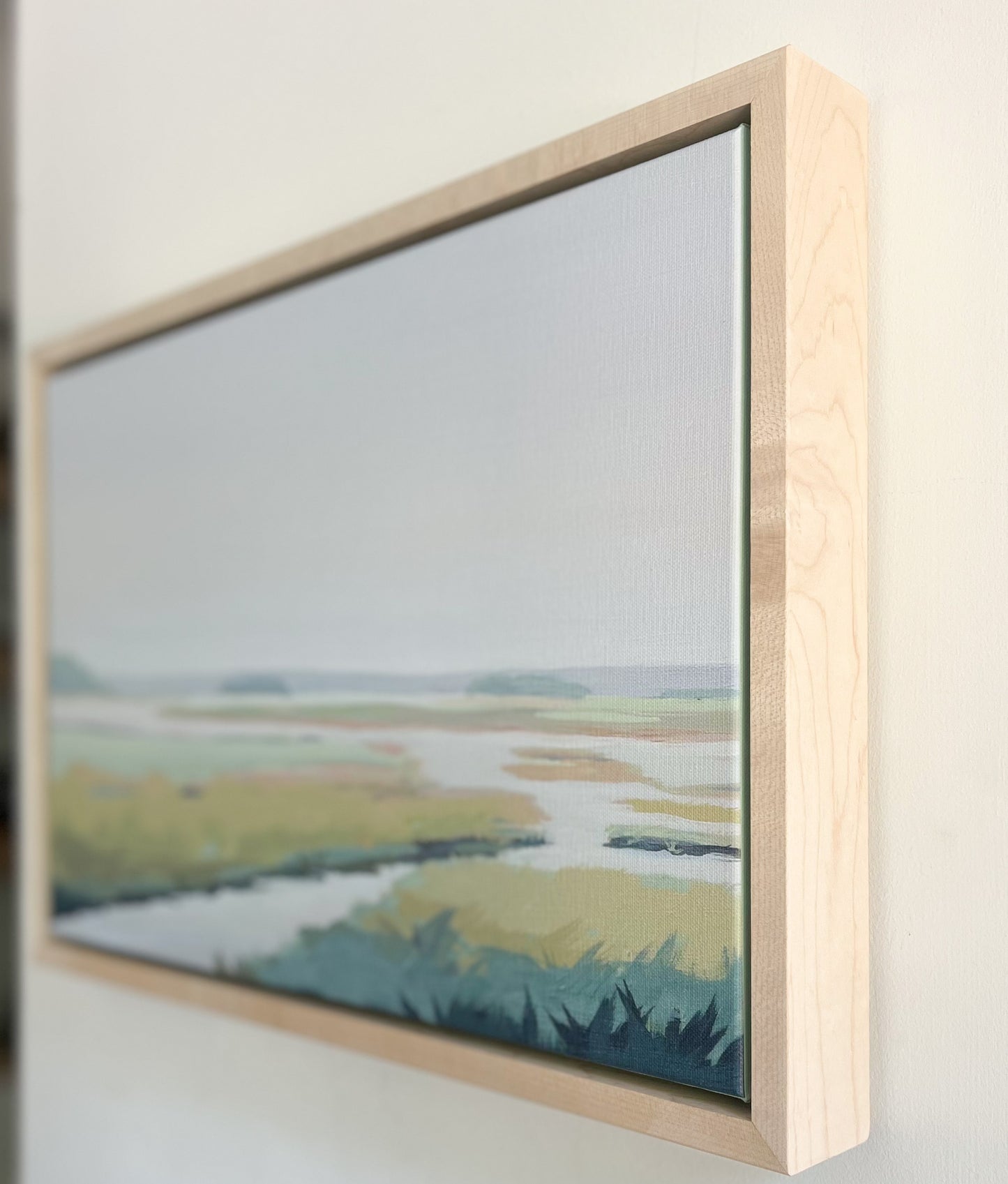 Misty Greens on the Marsh: Stretched Print on Canvas, Framed